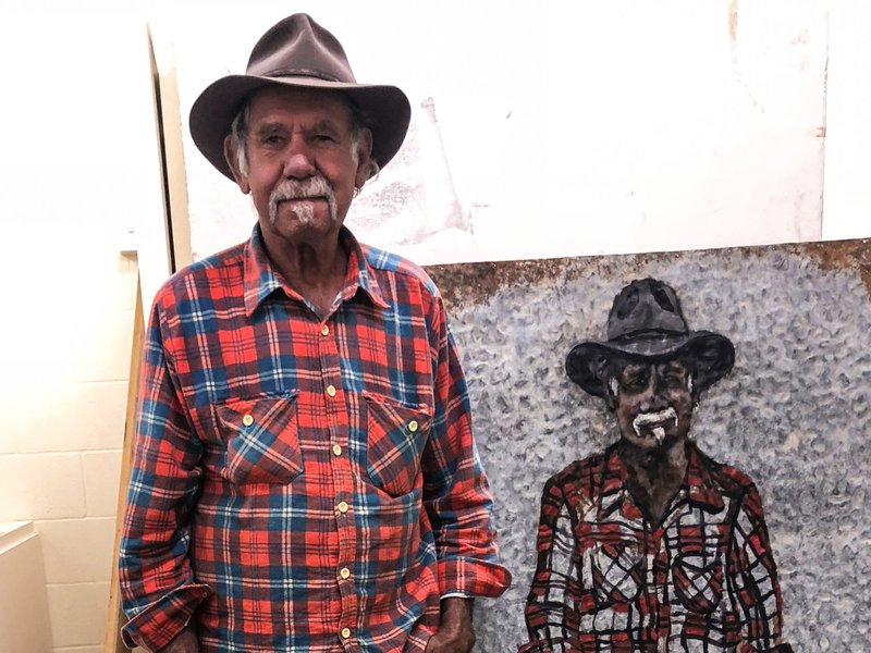 Uncle Badger Bates with portrait by Justine Muller by Justine Muller.