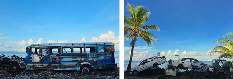 Seawall bus and cars