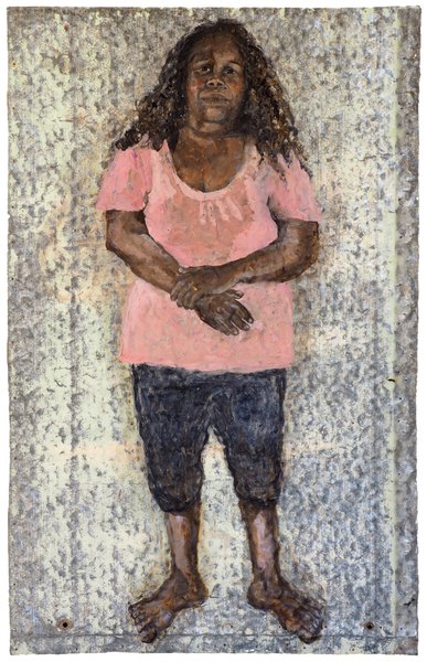 Aunty Mon portrait for Barka: The Forgotten River exhibition by Justine Muller.