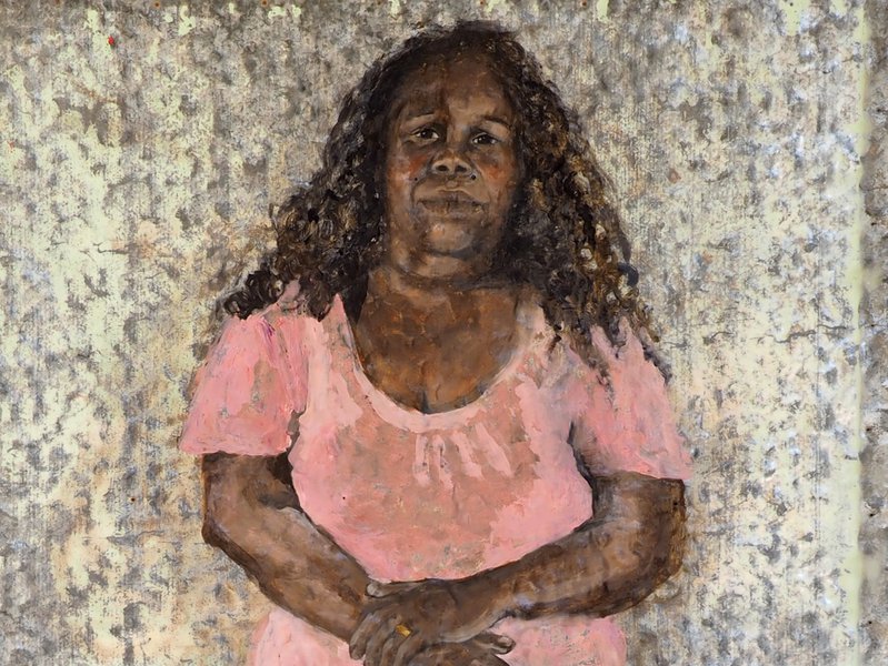 Aunty Mon portrait for Barka: The Forgotten River exhibition by Justine Muller.