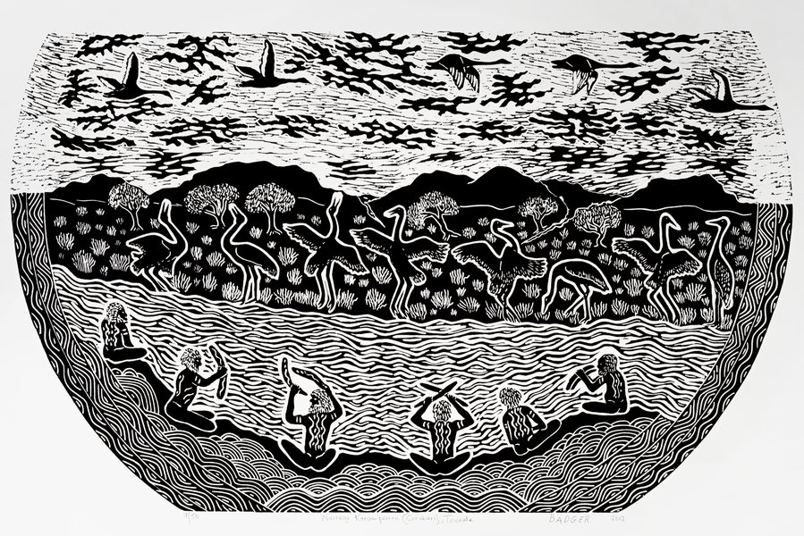 Print 'Warrego Karamparra', paper, Badger Bates, New South Wales, Australia