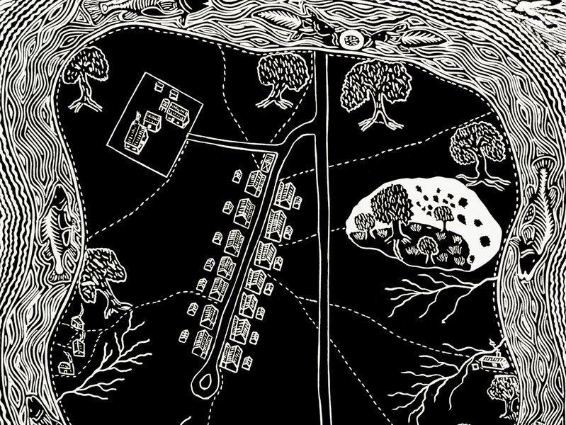 Print 'Mission, Mob, Bend Mob', paper, Badger Bates, New South Wales, Australia