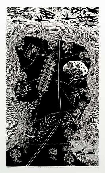 Print 'Mission, Mob, Bend Mob', paper, Badger Bates, New South Wales, Australia