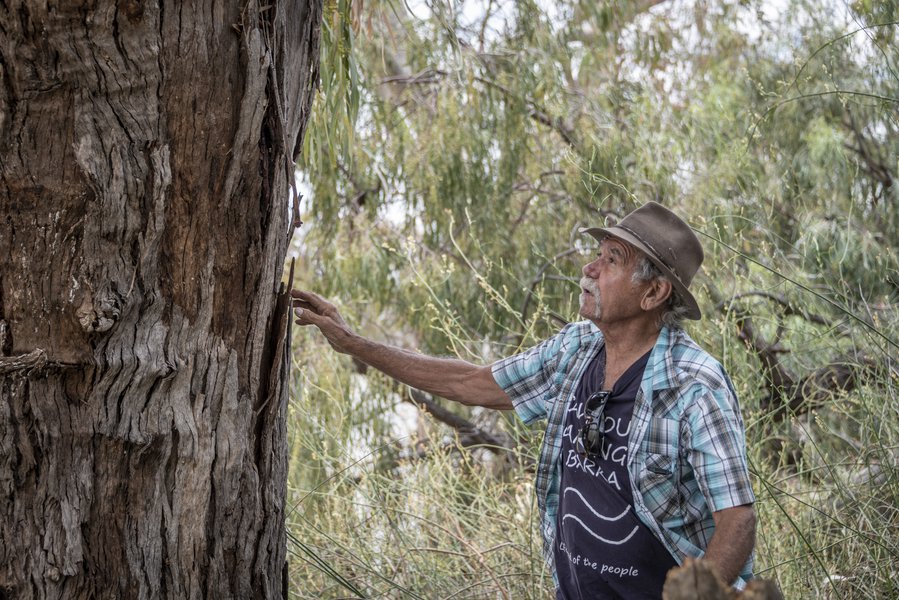 Barka - Uncle Badger Bates on the shore of Emu Lake - 7 Dec 2022