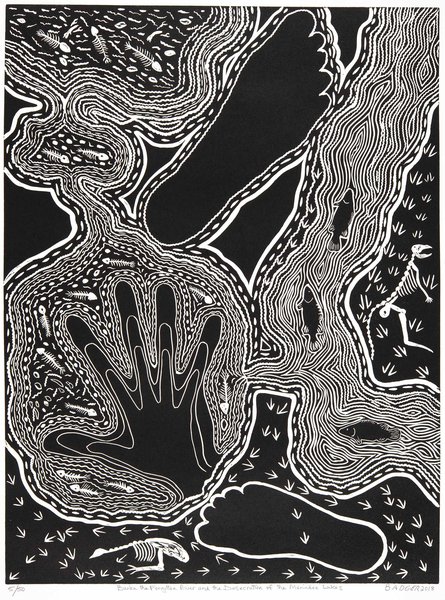 Print, 'Barka the Forgotten River and desecration of Menindee Lake', paper, Badger Bates, New South Wales, Australia