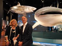 ohn Graham with Kim McKay AO in the Sharks exhibition in Sydney