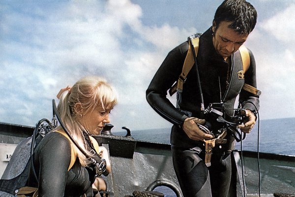 Ron and Valerie in a still from Blue Water, White Death (1971).