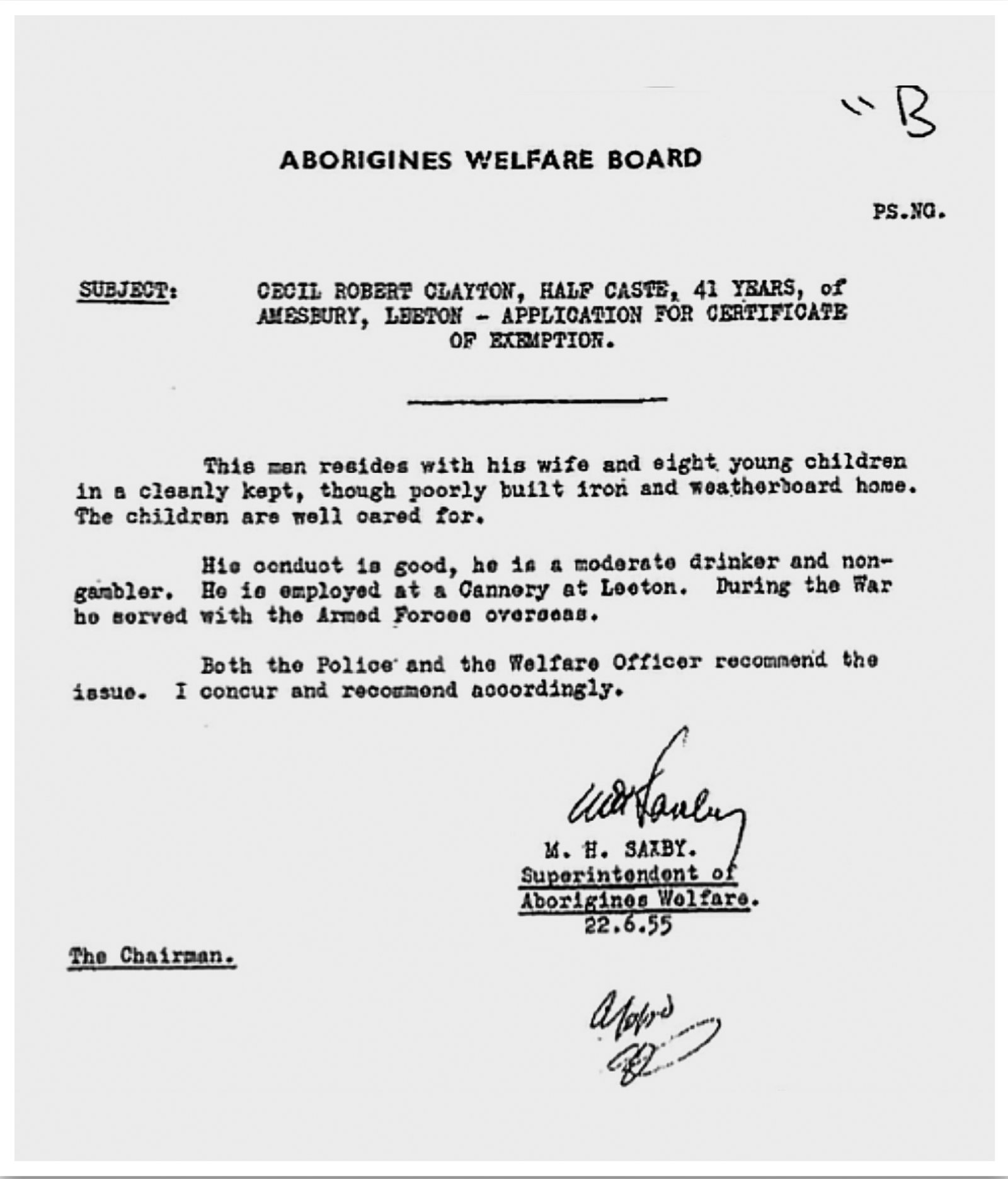 Aborigines Welfare Board Exemption Certificate