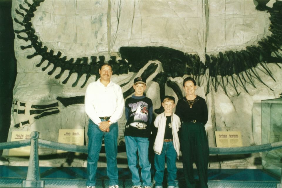 Lachlan Hart (centre left) with his family at the Darling Harbour exhibition in 1997.