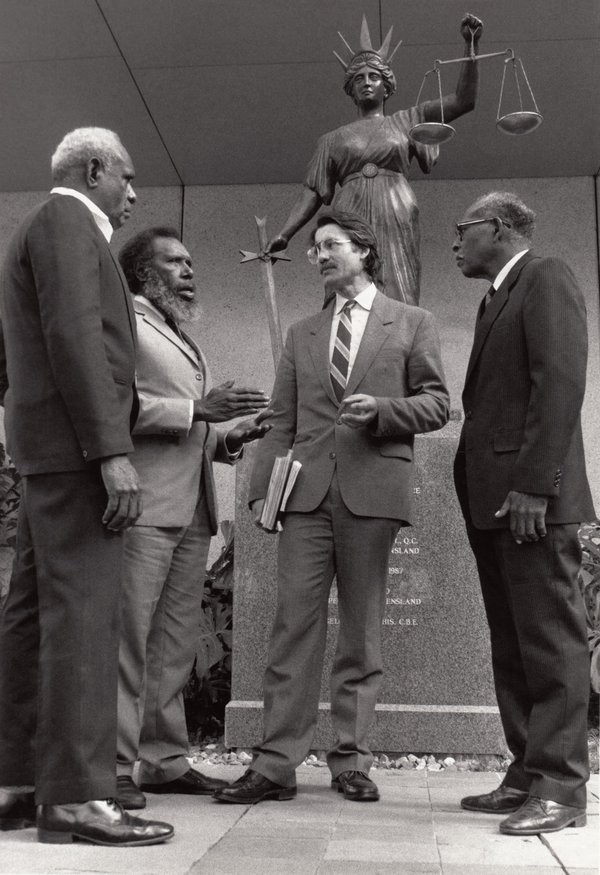 Mabo plaintiffs and their lawyer, Bryan Keon-Cohen at Supreme Court of Queensland
