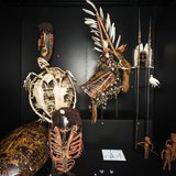 The crocodile is an important totem for Torres Strait Islander people. Crocodile masks were worn by men in important ceremonial practice. This striking mask was shaped by moulding strips of turtle shell over a hot stone, which were then sewn together and attached to a wooden frame with coconut fibre and resin.
