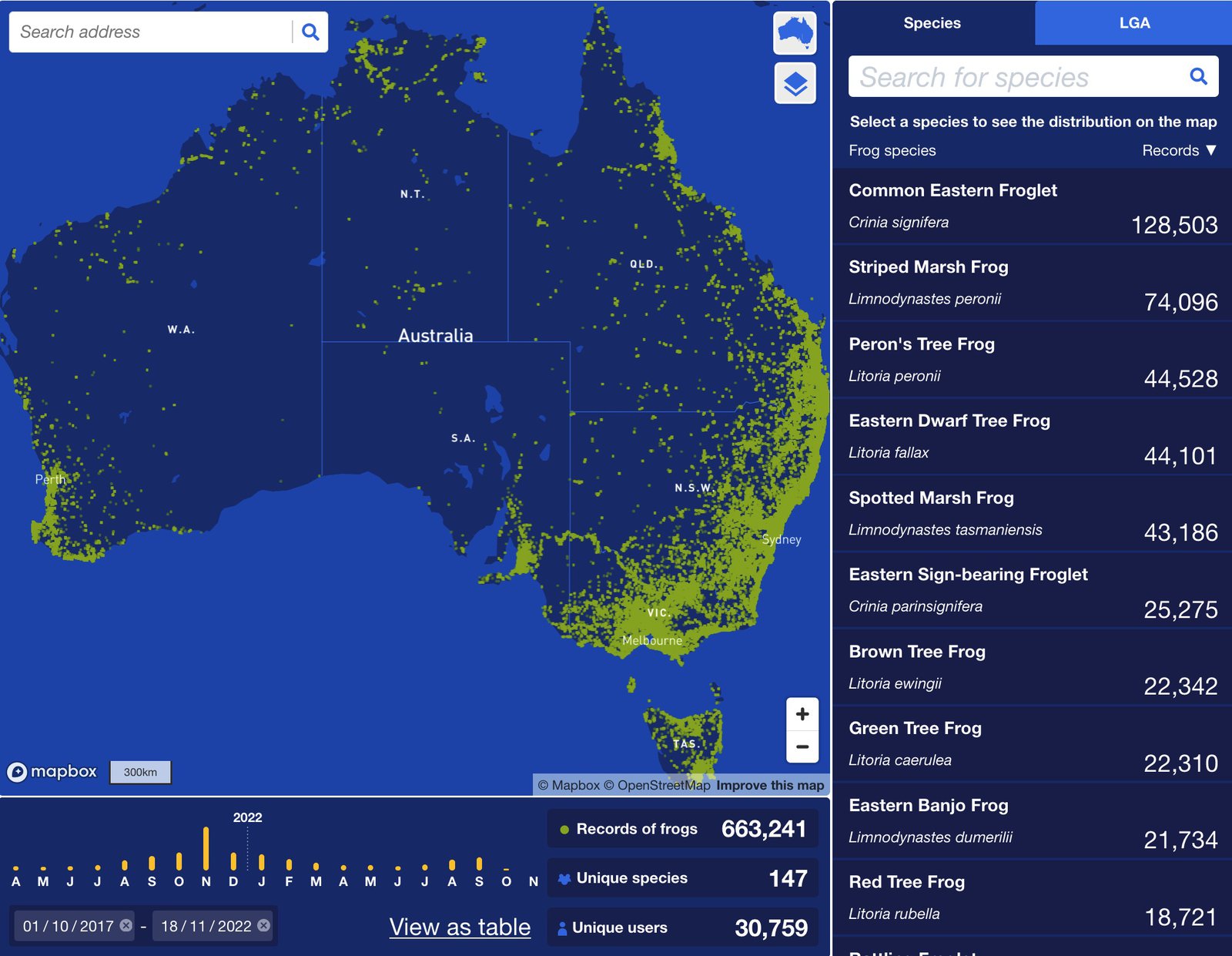 FrogID captures map