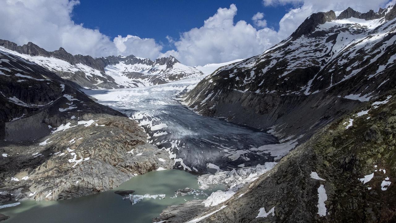 A lake of meltwater on the tongue of a glacier