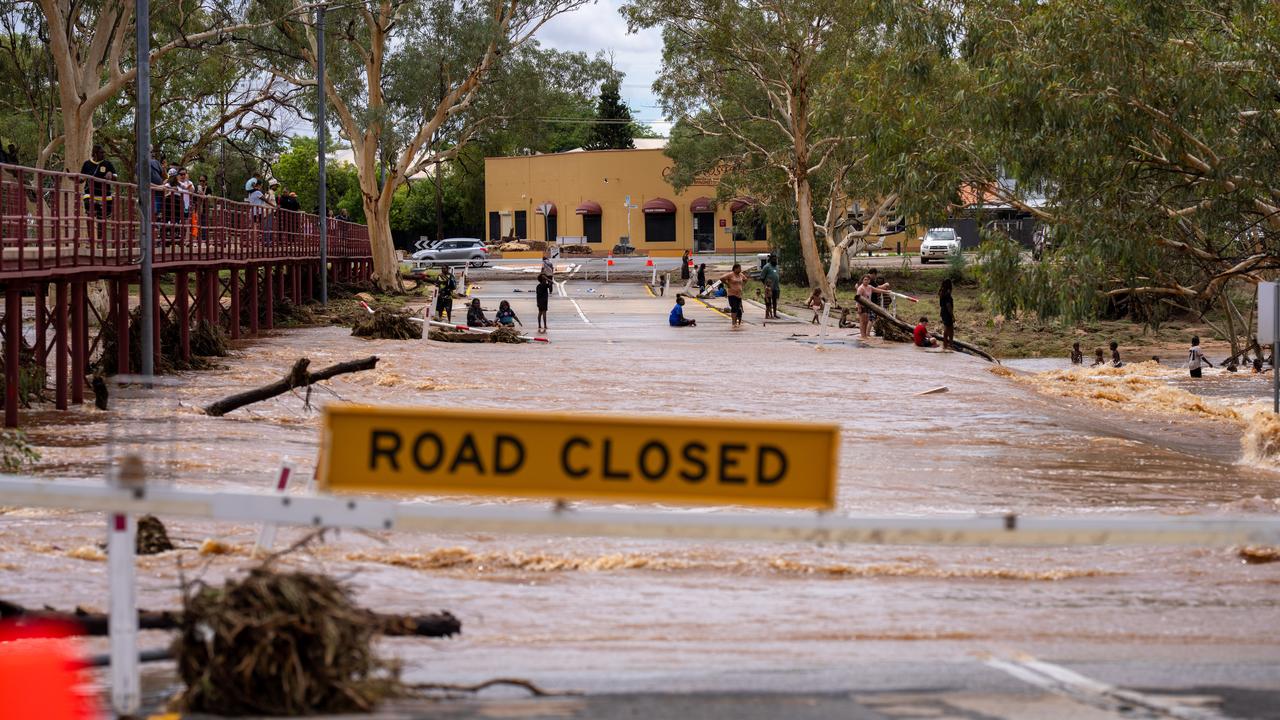 Floodwaters surge at Undoolya Road Bridge in Alice Springs