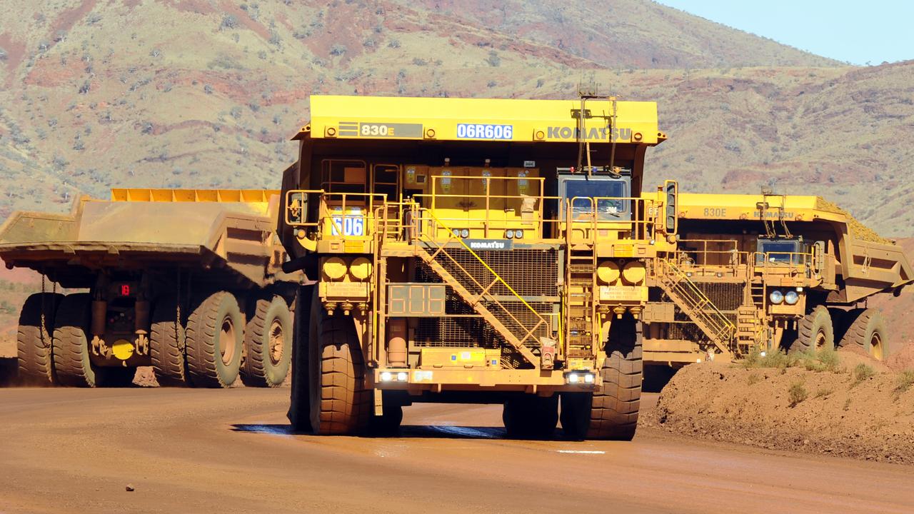 Iron ore haulage trucks in the Pilbara region of West Australia