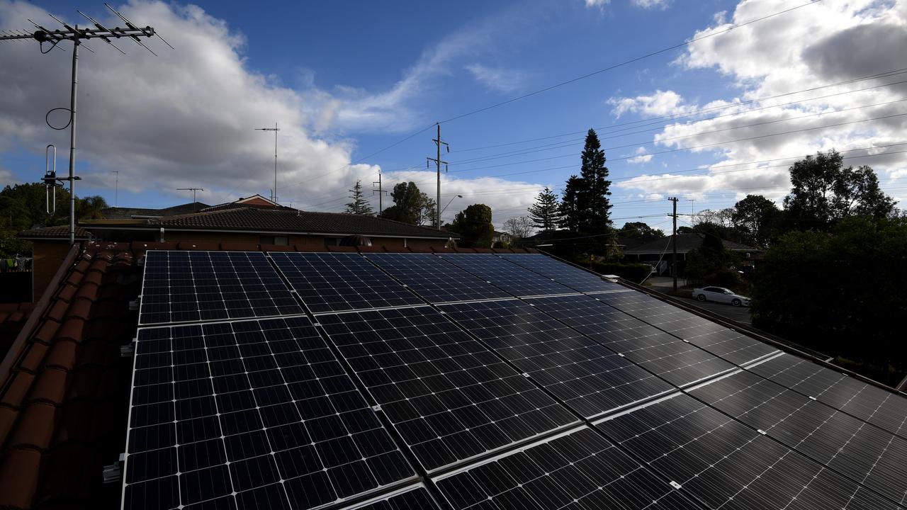 Solar panels are seen on the roof of a house in Sydney
