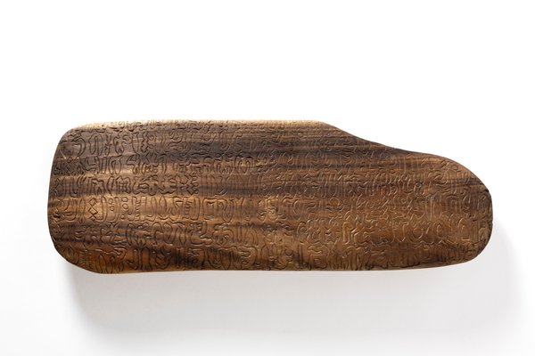 Replica of a Kōhau Roŋoroŋo (kohau roŋoroŋo), translated to 'talking tablet', created by artist Victor Pakomio. Commissioned from Rapa Nui (Easter Island), Pacific.