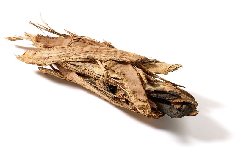 Bark torch made of dry, shredded bark strips bound together from Bentinck Island, Australia.