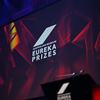 Large screen displaying the Eureka Prizes 2025 logo, with a modern design and dynamic background featuring red and yellow abstract patterns.