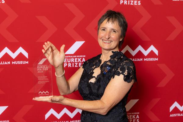 2026 Eureka Prizes - Awards Ceremony - Winner of the Eureka Prize for Leadership in Science Maree Teesson on the red media wall.