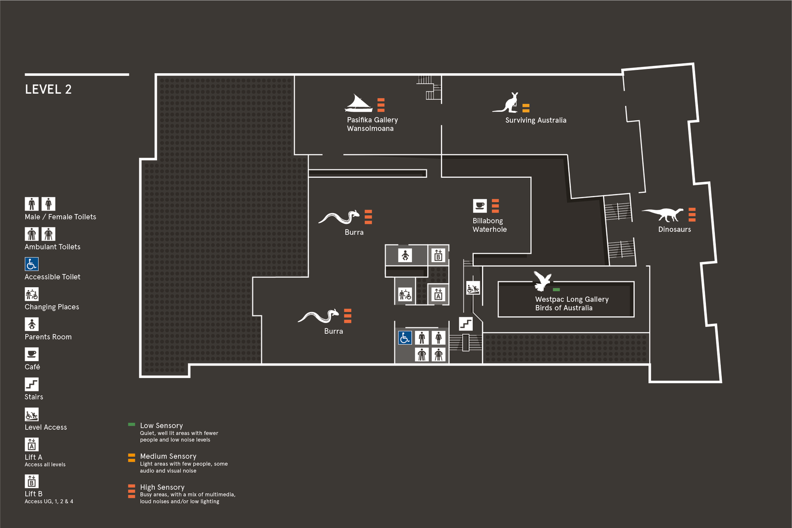 Australian Museum visitor map of Level 2
