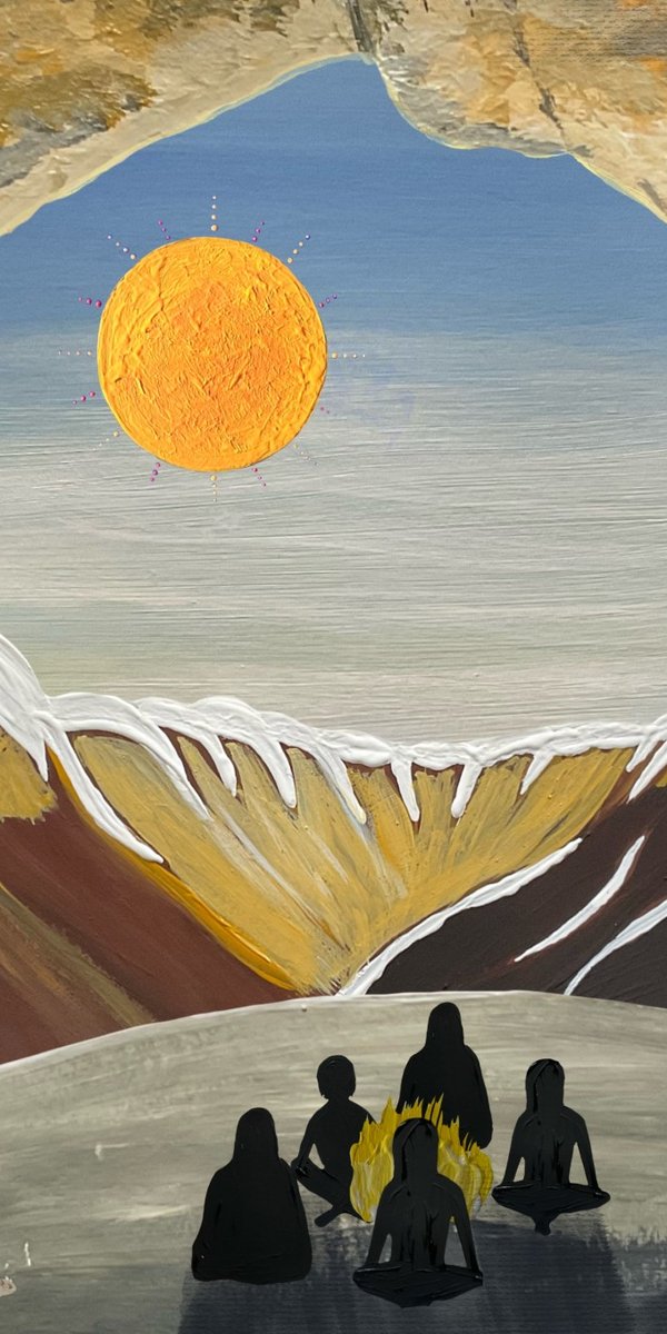 Artist impression of the ancient ice age cave. Painting by Dharug artist Leanne Redpath Watson.