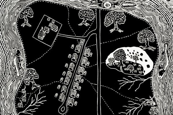 Print 'Mission, Mob, Bend Mob', paper, Badger Bates, New South Wales, Australia