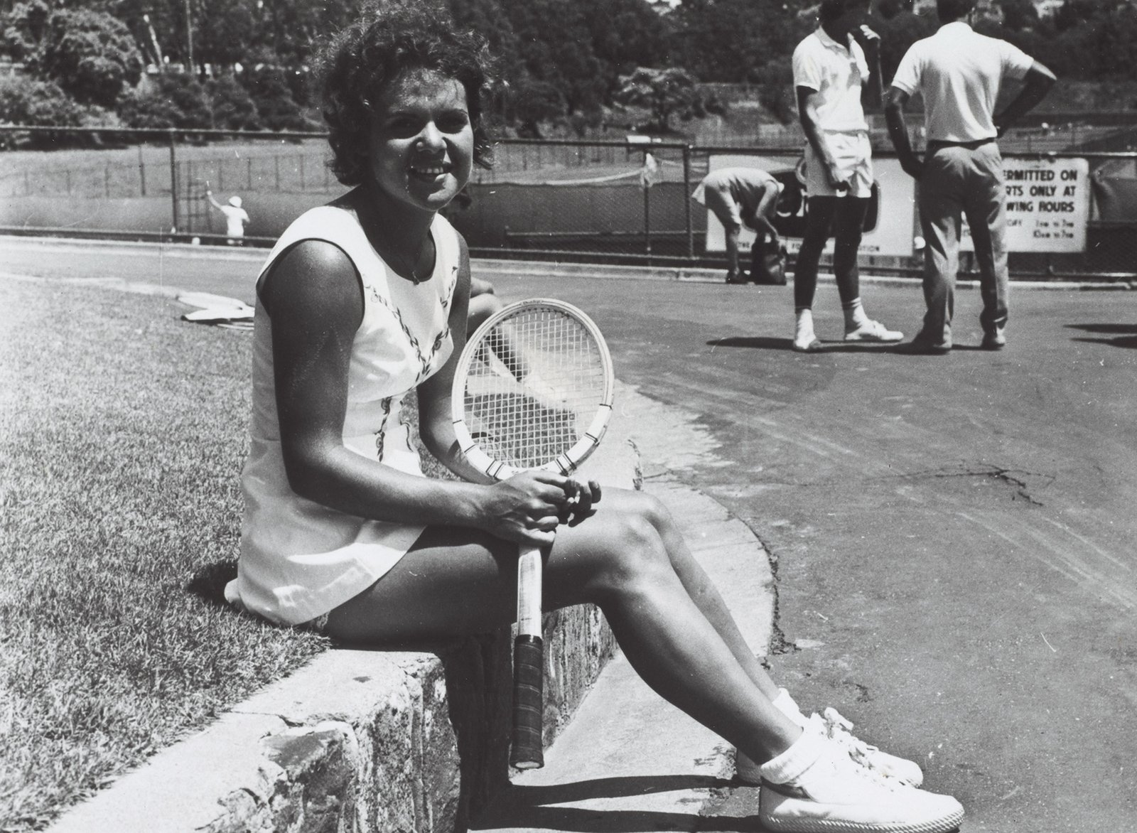 Evonne Goolagong relaxes at Kooyong