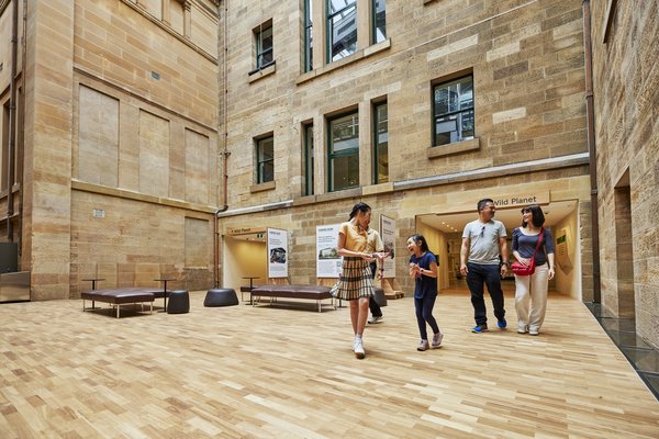 Family in Hintze Hall, Australian Museum