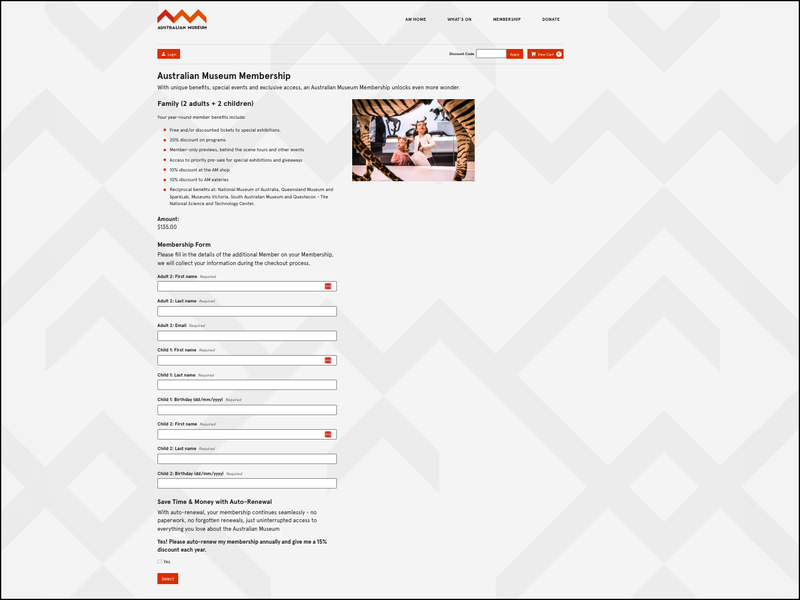 Redeem Gift Membership, add adults and children page