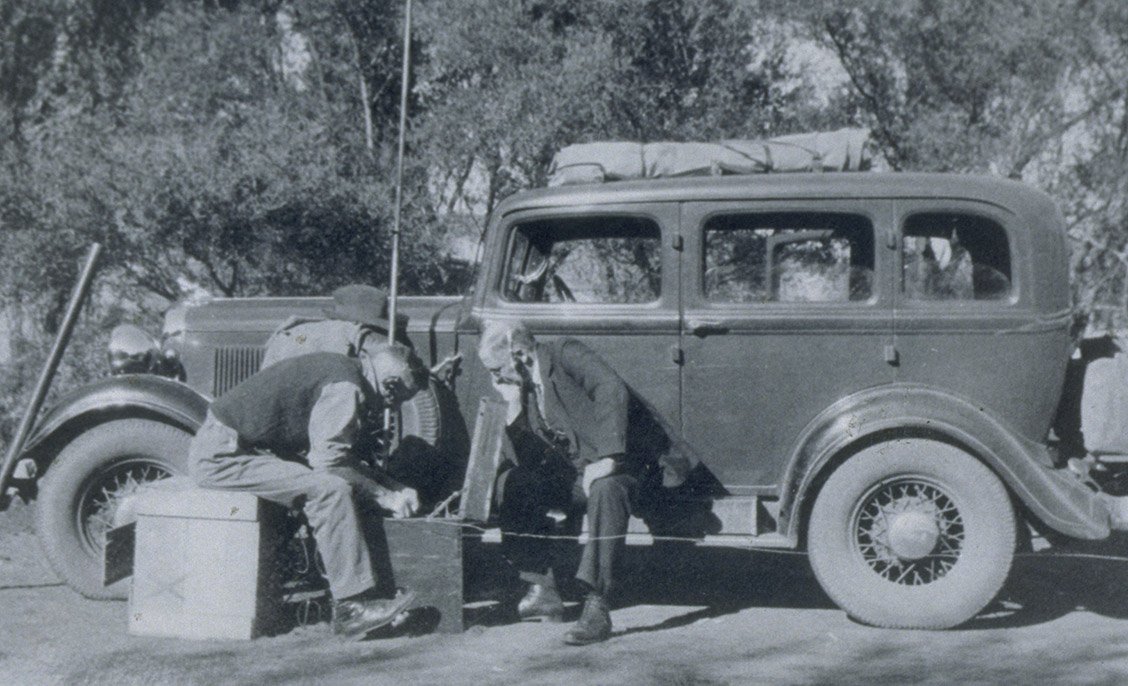 John Flynn (right) with a radio and operator