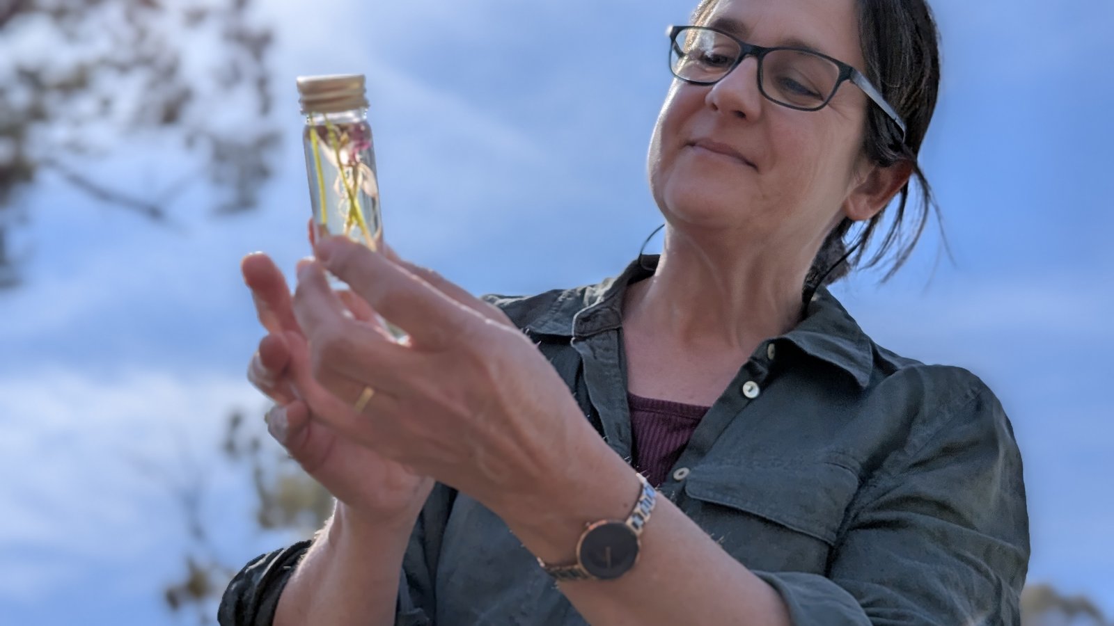 Lesley Elkan with orchid specimen