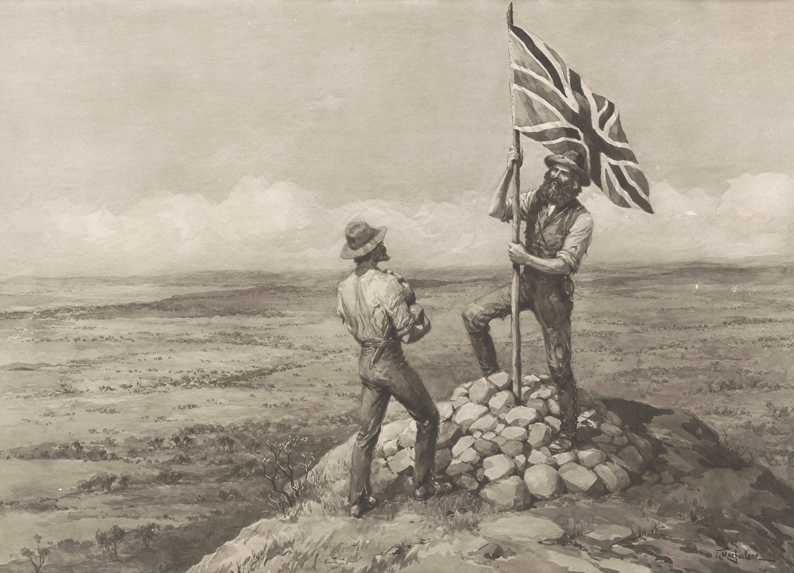 McDouall Stuart planting the Union Jack flag