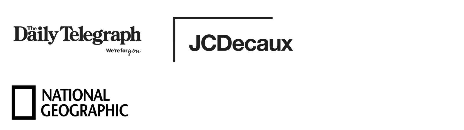 Logos for The Daily Telegraph, JCDecaux and National Geographic