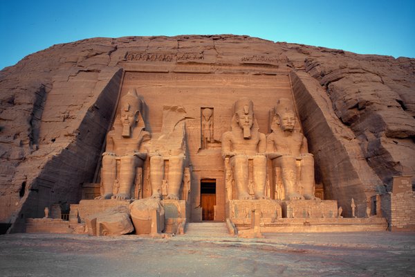 The facade of the Great Temple of Ramses II, Abu Simbel, Aswan.