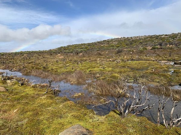 A rainbow over the Central Plateau in Tasmania