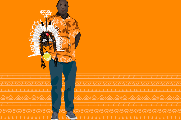 Illustration of Obery Sambo, Meuram Clansman from Mer Island, dancer, choreographer, storyteller, musician.