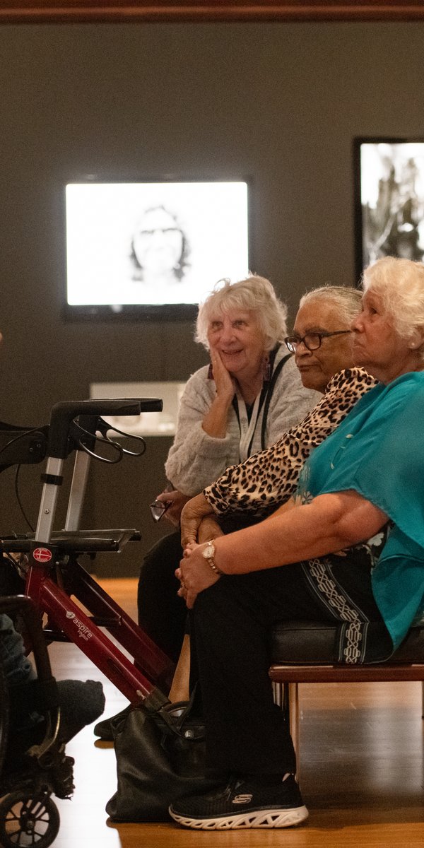 Uncle John Baxter with the Baabayn Aboriginal Corporation Elders Group at the Unfinished Business community preview and collections visit.