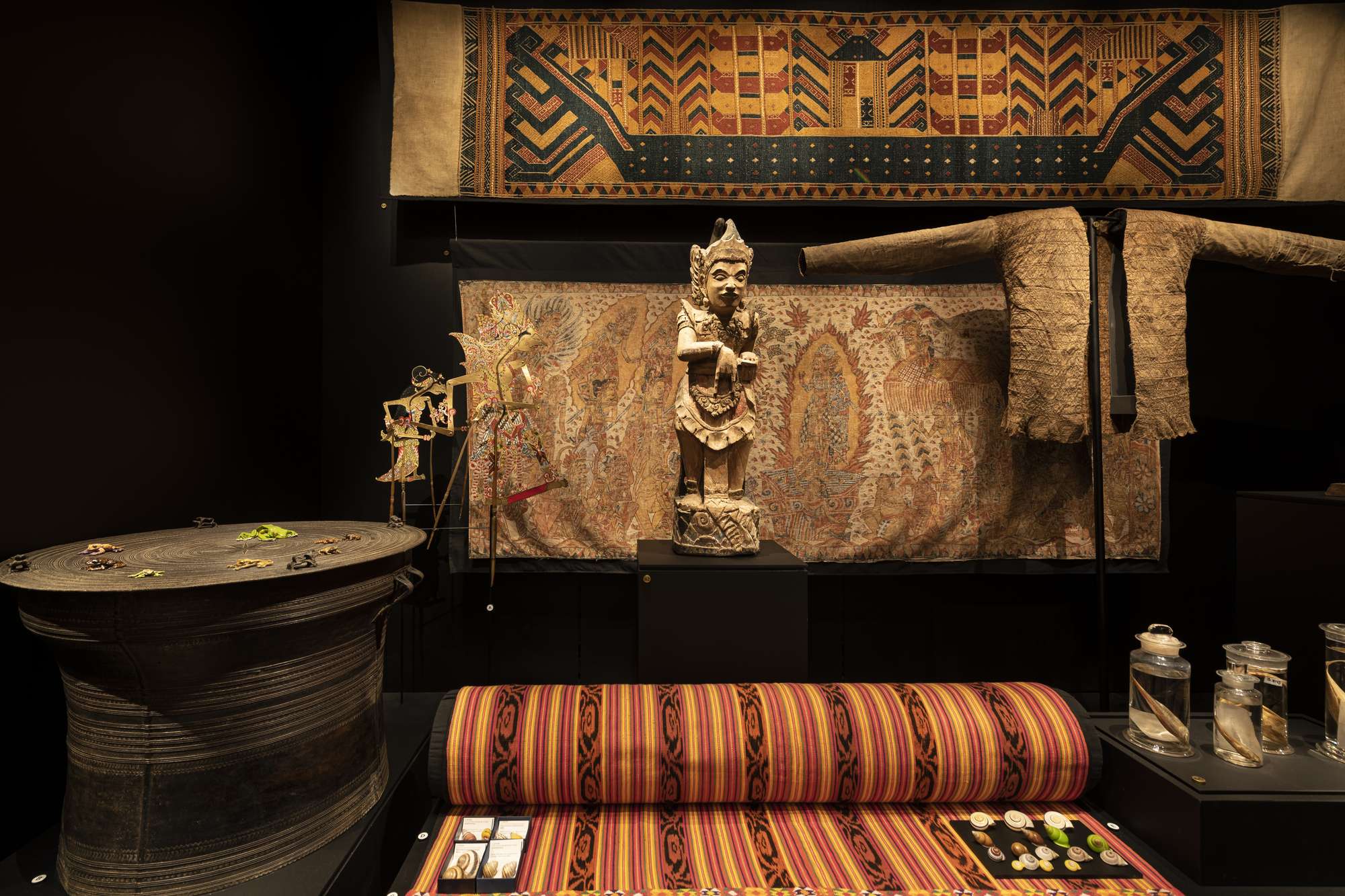 Carved wooden figure of Arjuna, a Hindu deity, displayed in the 200 Treasures of the AM.