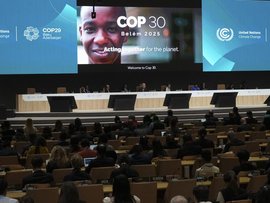 A screen displays COP30 Belem 2025