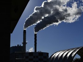 Emissions are seen from a factory at Broadwater