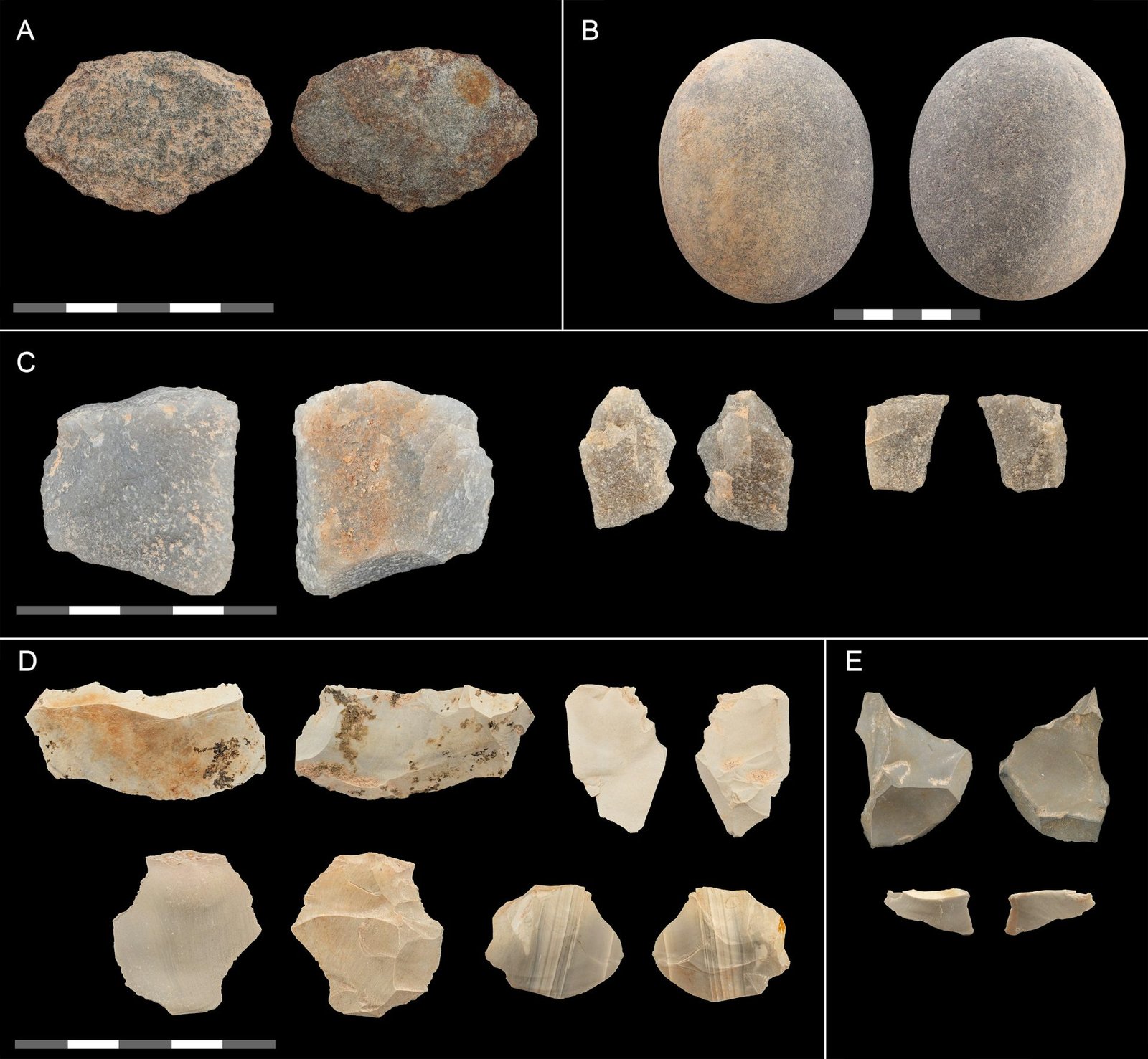 Stone artefacts excavated at Dargan shelter dating to the last ice-age, showing the range of non-quartz raw material used during that time.