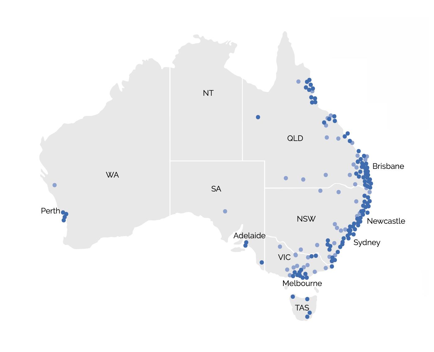 Map of Australia showing spread of Paralysis ticks across the east coast of Australia