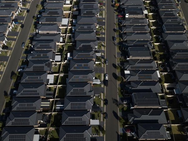 Houses with rooftop solar panels in The Ponds in Sydney