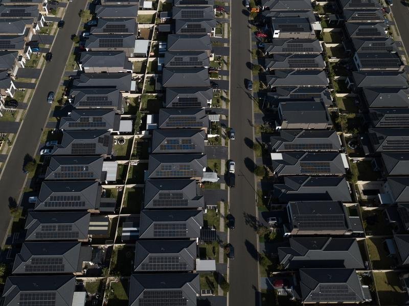 Houses with rooftop solar panels in The Ponds in Sydney