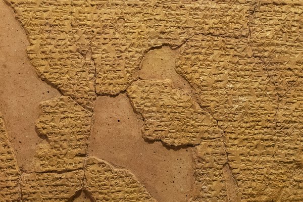 Ancient cuneiform tablet of Egyptian–Hittite peace treaty (Treaty of Kadesh) in Istanbul Archaeology Museum. 1300–1200 B.C (detail).