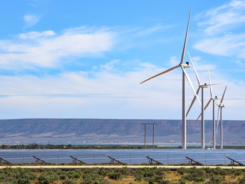 Wind turbines and solar panels in South Australia