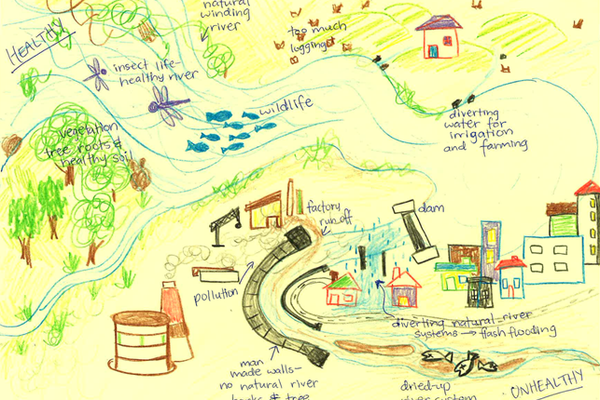 Student work sample: healthy / unhealthy river