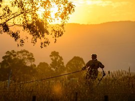 Firefighter in Victoria as sun sets