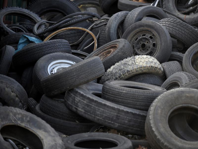 Used tyres are stacked for recycling (file image)